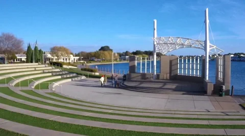 Empty amphitheater at Leo J. Ryan park in Foster City, CA Stock Footage 58708020