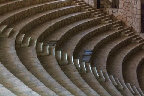 Empty amphitheater steps made of white stone Stock Photos