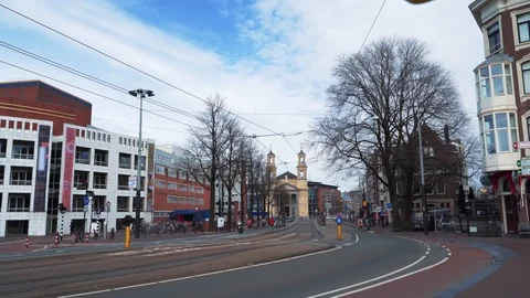 Empty Amsterdam downtown streets without tourists people in old historical Stock Footage 126574123