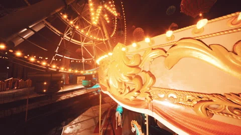 Empty amusement park at night with glowing lights and quiet rides Vídeos de archivo 304462981