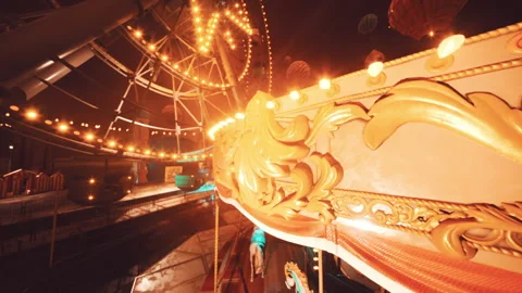 An empty amusement park at night with glowing lights and vibrant rides Vídeos de archivo 327189229