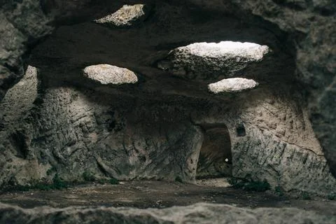 Empty ancient cave in a town-fortess. Stock Photos