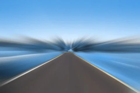 Empty and blurry asphalt road.Blurred motion on the high speed road. Stock Illustration