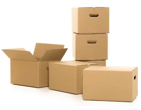 Empty and closed boxes on the white background Foto stock