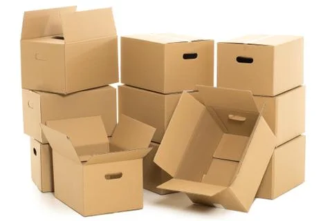 Empty and closed boxes on the white background Stock Photos