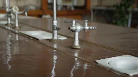 Empty and dusty chemistry laboratory or classroom in University, College, Sch Stock-Footage 113348053