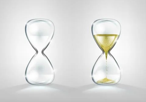 Empty And Full Gold Glitter Hourglass Isolated 库存插图
