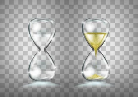 Empty And Full Gold Glitter Transparent Hourglass Ilustração Stock