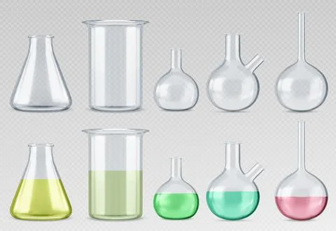 Empty and full lab glassware set Stock Illustration