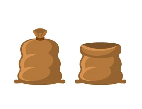 Empty and full sack. Brown textile bag on white background Stock Illustration
