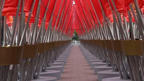 Empty arch decoration made from red  flags Stock Footage 275961999