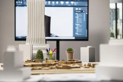 Empty architecture and construction office used for meetings with planning Stock Photos