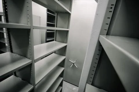 Empty archive storage units, archive rolling storage system Stock Photos