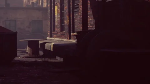 An empty area in a warehouse with worn out benches and old walls Stock Footage 340028864