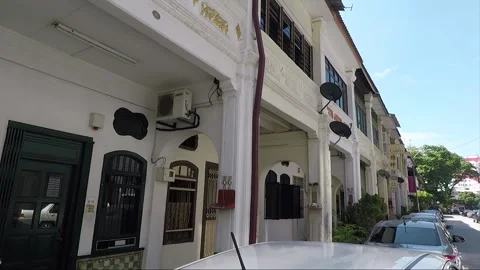Empty Argyll road, shophouse, Jalan Argyll view, George Town, Penang, Malaysia Stock Footage 162109806
