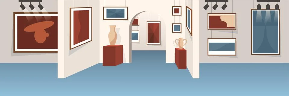 Empty art gallery interior. Exposition with famous painting Stock Illustration