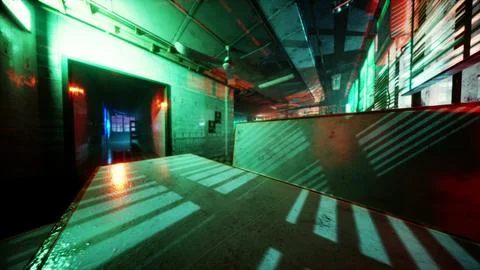 Empty Asian bar illuminated by neon lighting Stock Illustration