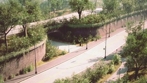 Empty asphalt road in city with trees Stock Illustration