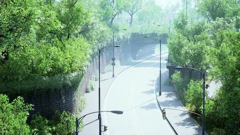 Empty asphalt road in city with trees Illustrazione stock