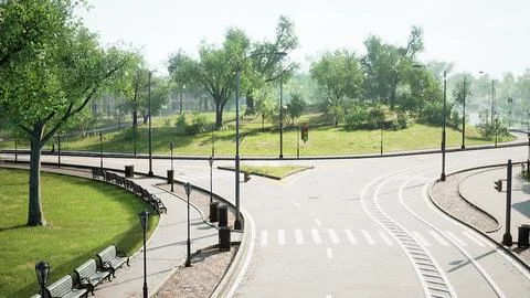 Empty asphalt road in city with trees Stock Illustration