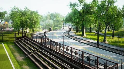 Empty asphalt road in city with trees Stock Illustration