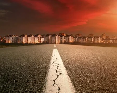 Empty asphalt road at sunset 写真素材