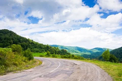 Empty asphalt road through forest Stock Photos