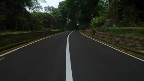 Empty asphalt road through the mysterious forest in Bali. Fpv drone view Stock-Footage 250182704