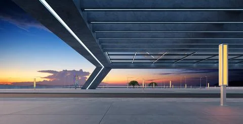Empty asphalt roadside under the bridge Illustrazione stock