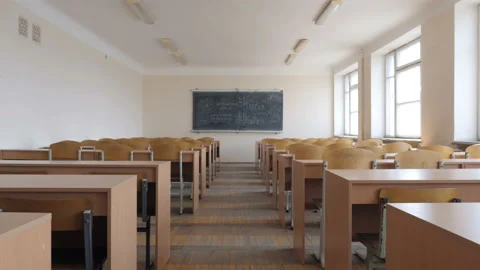Empty auditorium, classroom, lecture hall. Slider equipment used Stock Footage 91897998