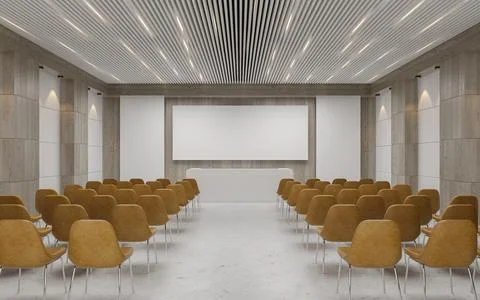 Empty auditorium room interior with screen 3D rendering Stock Illustration