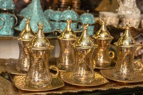 Empty  authentic Turkish tea  glass cup Stock Photos