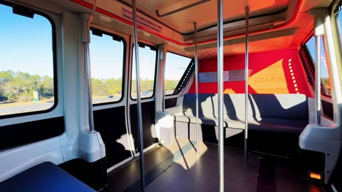 Empty Automated People Mover Train Interior In Sunlight Stock Footage 346650184