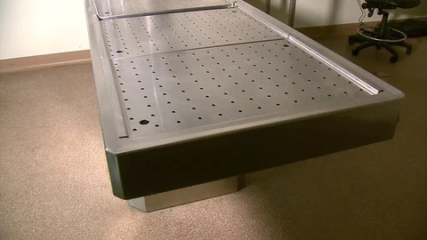 Empty autopsy table in medical facility Stock Footage 117409889