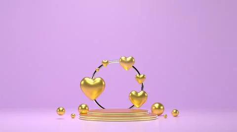 Empty background and 3d stand heart display or shelf with studio for showing  Illustrazione stock