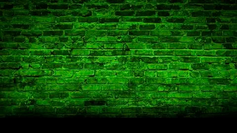 Empty background of an old brick wall, neon light. Dark room with brick walls. Stock Photos