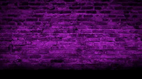 Empty background of an old brick wall, neon light. Dark room with brick walls. N Stock Photos
