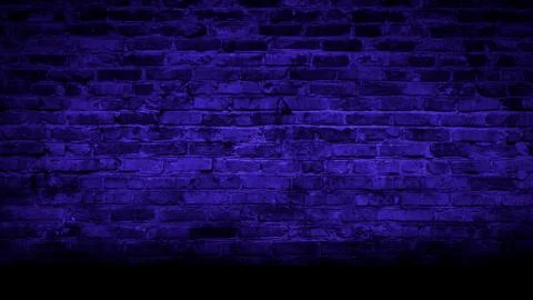 Empty background of an old brick wall, neon light. Dark room with brick walls. N Stock Photos