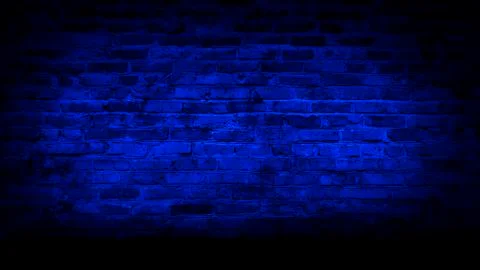 Empty background of an old brick wall, neon light. Dark room with brick walls. N Stock Photos