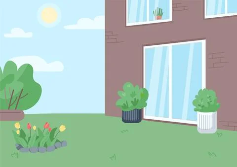 Empty backyard flat color vector illustration Stockillustratie