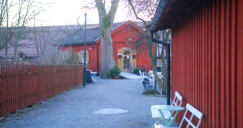 Empty Backyard Towards Enskedeparkens Bageri, Famous Bakery In Stockholm, Stock Footage 166598882