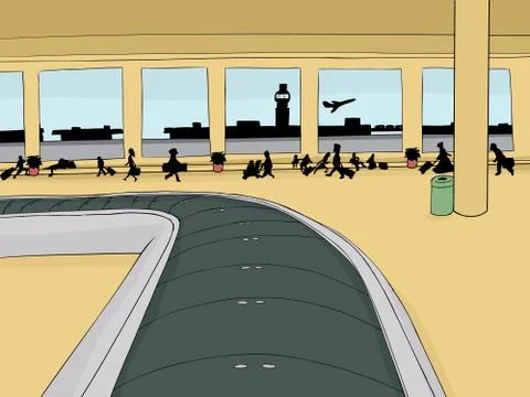 Empty Baggage Carousel with Crowd Stock Illustration