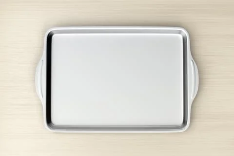 Empty baking pan on wood table Stock Illustration