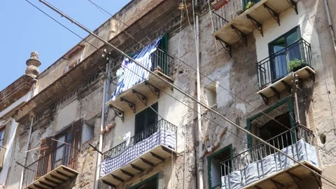 Empty Balconies Of Palermo Sicily Stock Footage 130251001