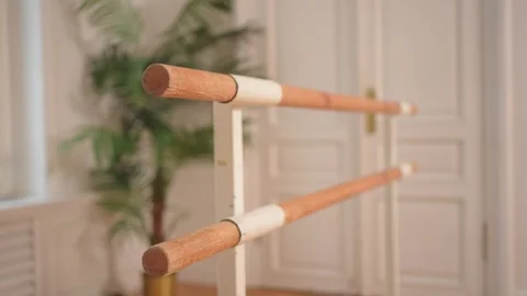 Empty ballet dance studio with barre. Professional ballet barre for stretching Stock Footage 318411127