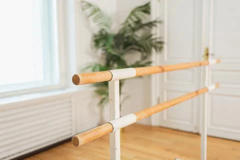 Empty ballet dance studio with barre. Professional ballet barre for stretching Stock Photos