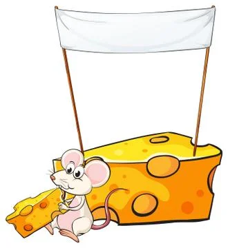 An empty banner above the mouse with a slice of cheese Ilustração Stock