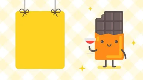 Empty banner and chocolate character holding glass wine. Funny character Stock Illustration