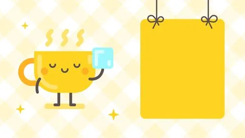 Empty banner and cup character holding sugar cube. Funny character 库存插图