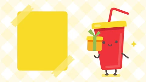 Empty banner and drink character holding gift box Stock Footage 243070764
